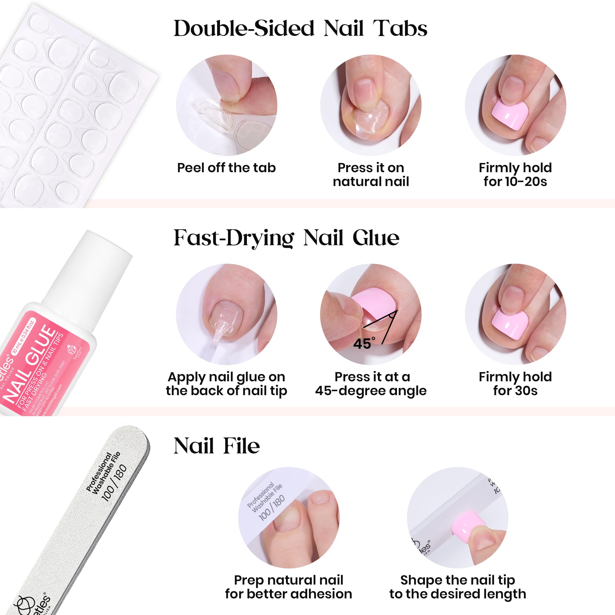 Beetles Gel Polish size comparison chart showing 12 sizes for better fit