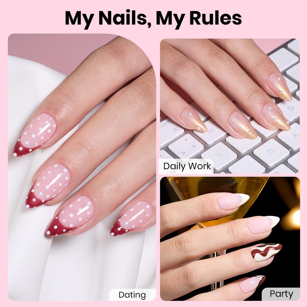 Beetles Gel Polish almond medium tips close-up, pre-shaped for speed