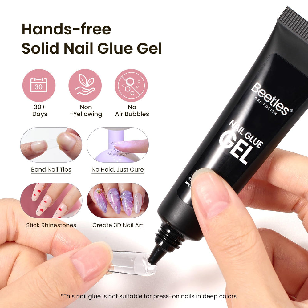 Beetles nail glue with file close-up for secure application