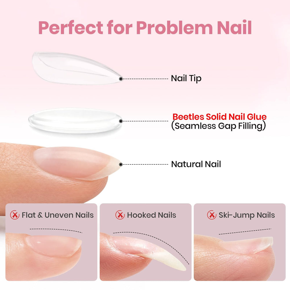 beetles applying solid glue to a nail tip for controlled placement