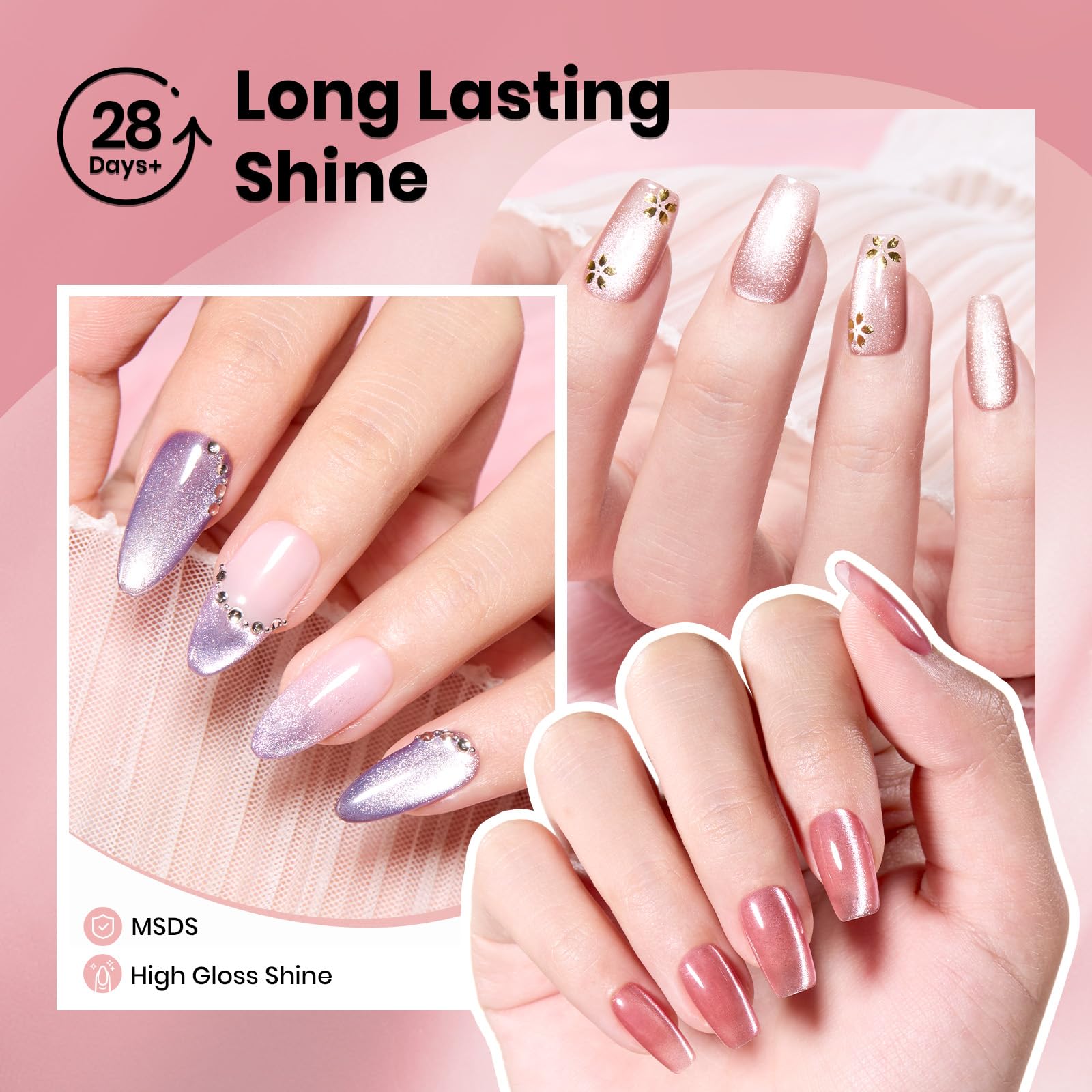 Beetles Gel Polish on hand model with almond nails, elegant everyday finish