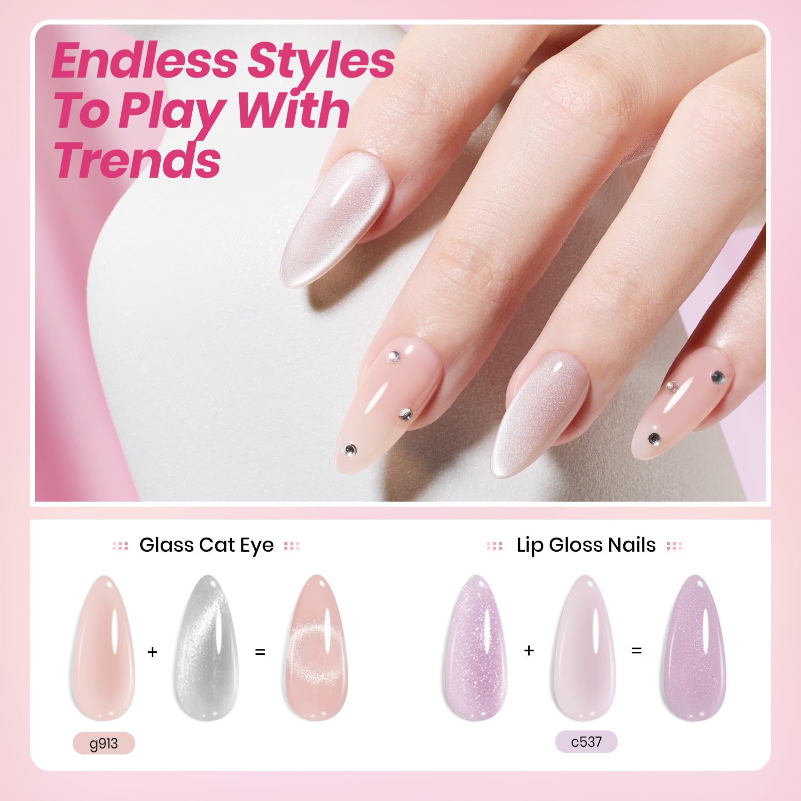 Beetles on hand model in lifestyle scene demonstrating wearable nude manicure benefits