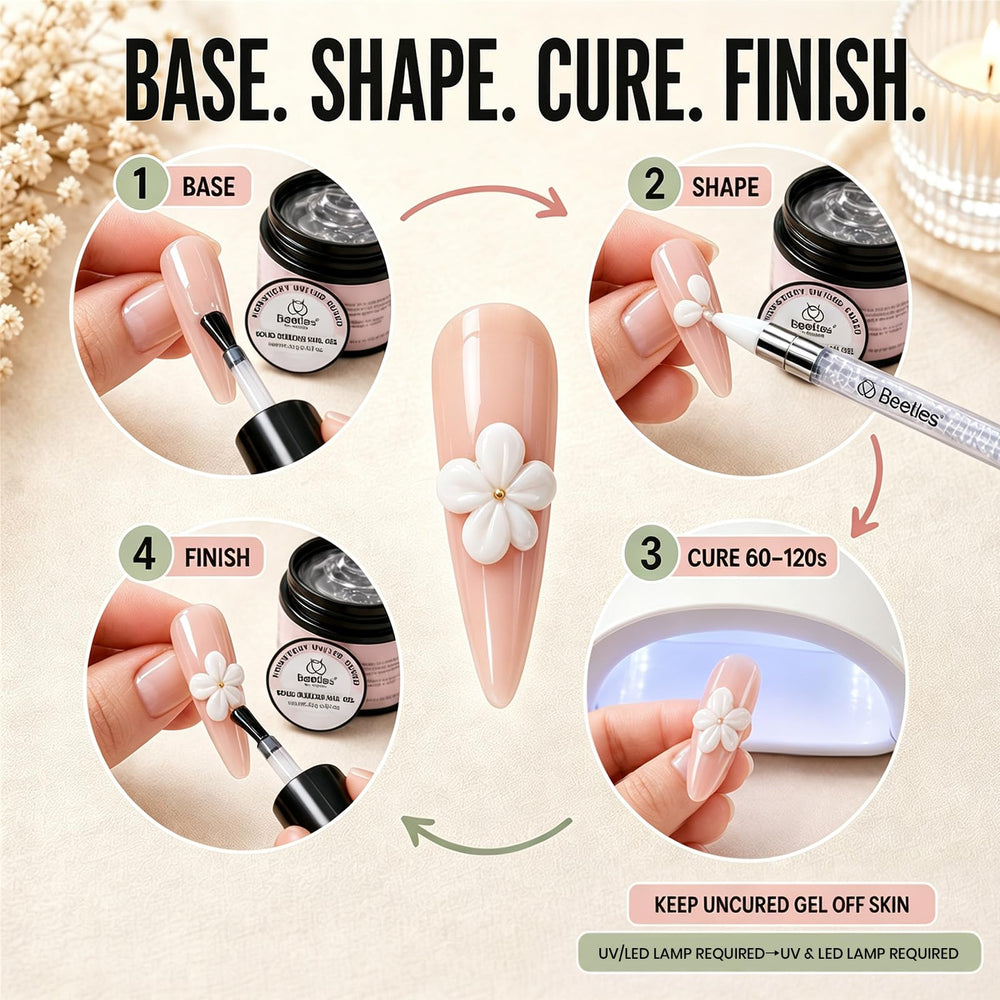 Beetles sculpting pen in use creating a 3D flower on a nail for professional-looking results