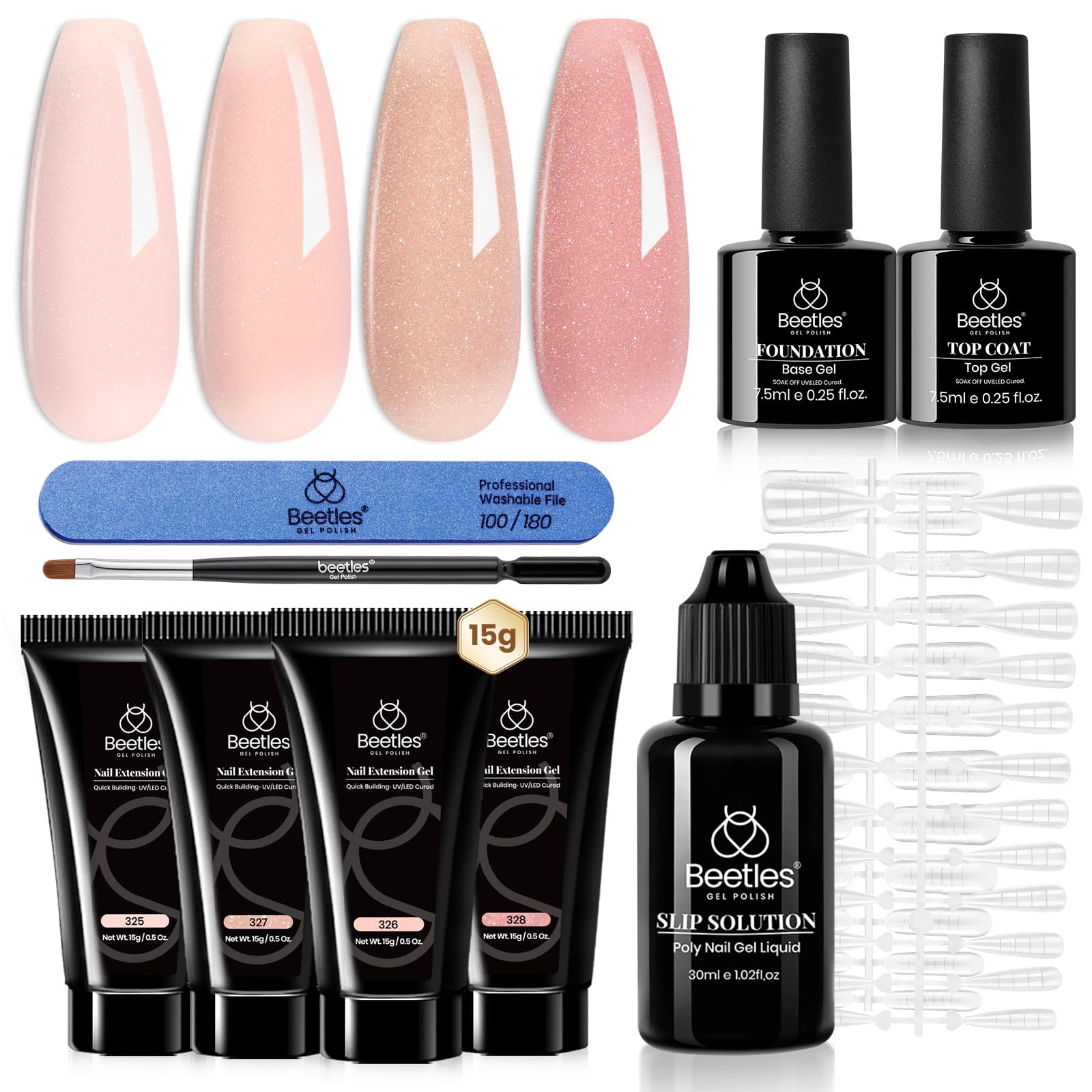 beetles Gel Polish kit front packaging showing contents and benefit of a complete set