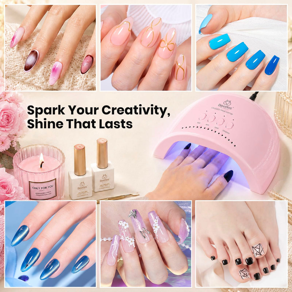 Beetles Gel Polish lamp in a home manicure scene showing lifestyle convenience