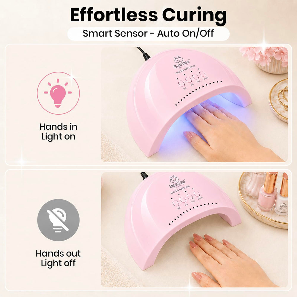 Beetles Gel Polish open chamber with foot inside demonstrating pedicure fit