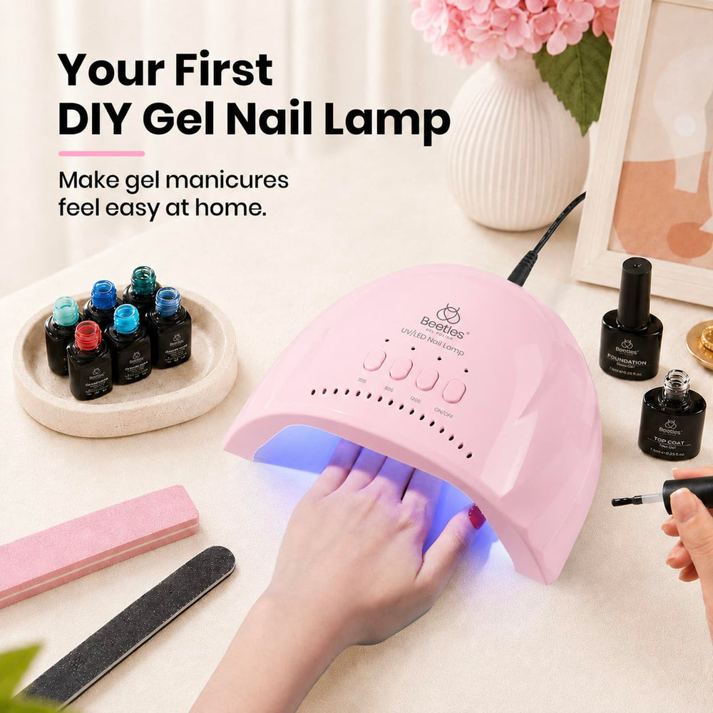 Beetles Gel Polish pink gloss finish close detail emphasizing attractive color