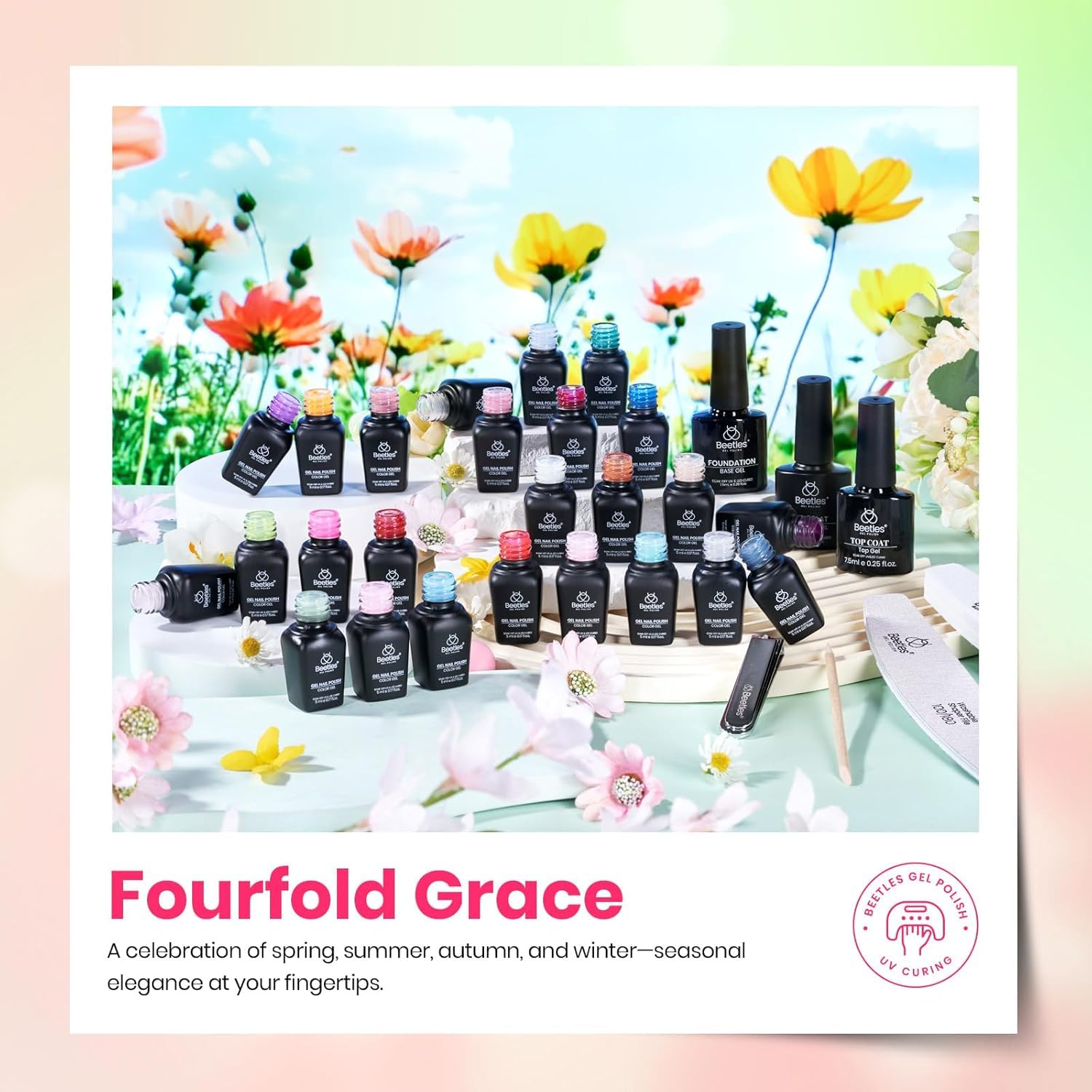 Beetles Gel Polish applied on hand during manicure demonstrating cured finish and vibrant color