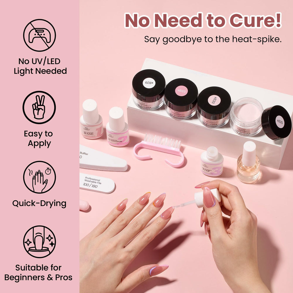 Beetles nails in use during dip application demonstrating simple, no-UV process