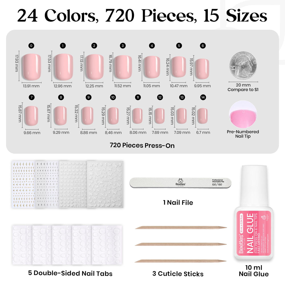Beetles press on nails on hand lifestyle showing natural short square look