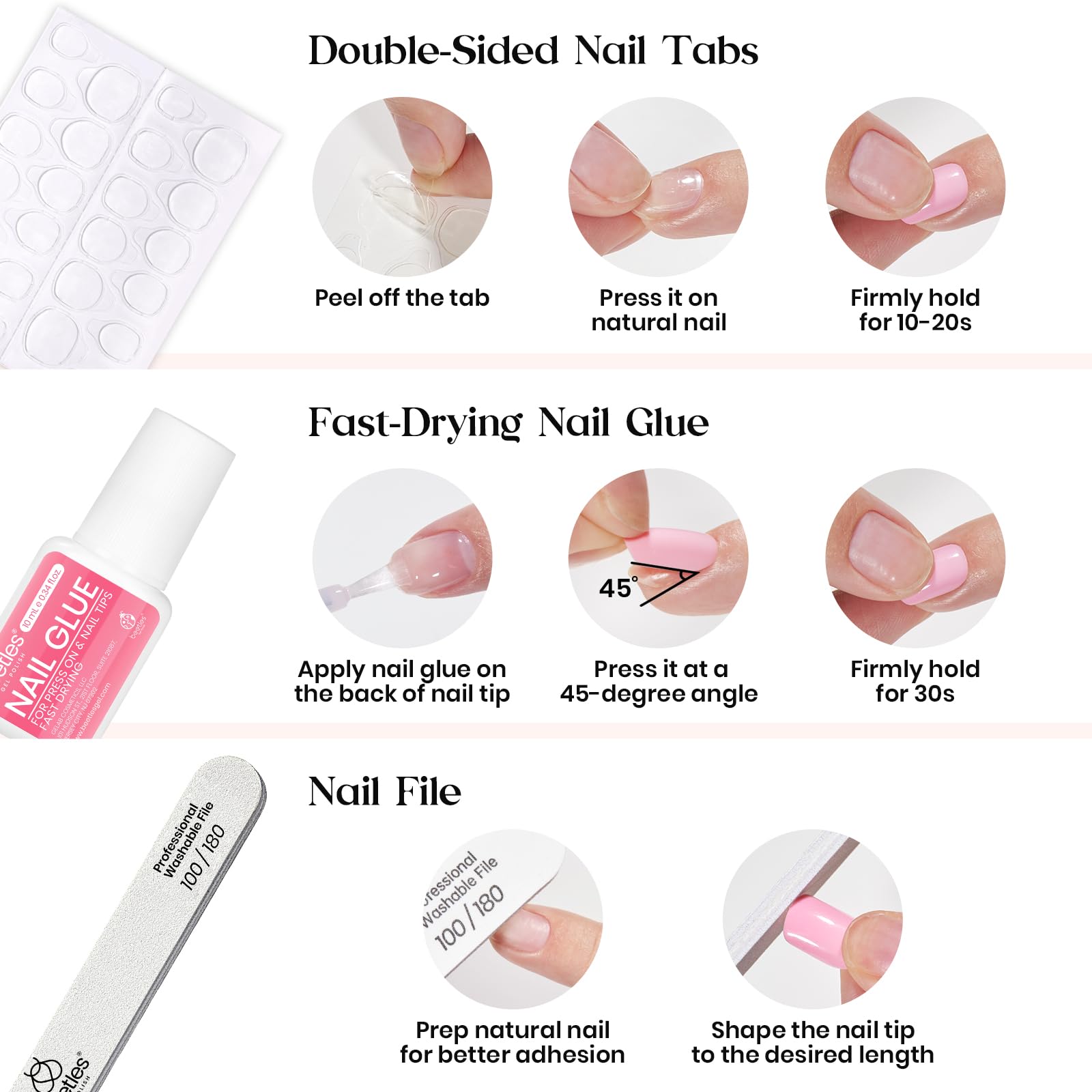Beetles press on nails sticker detail sheet showing decoration options