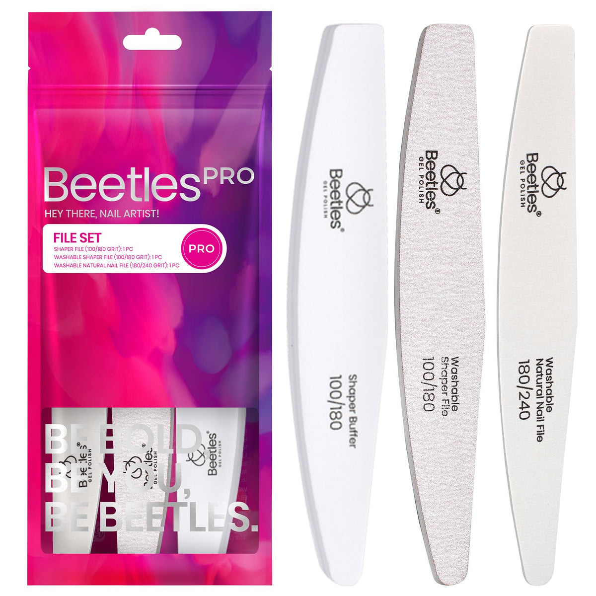 Beetles Pro front packaging showing three files, professional convenience