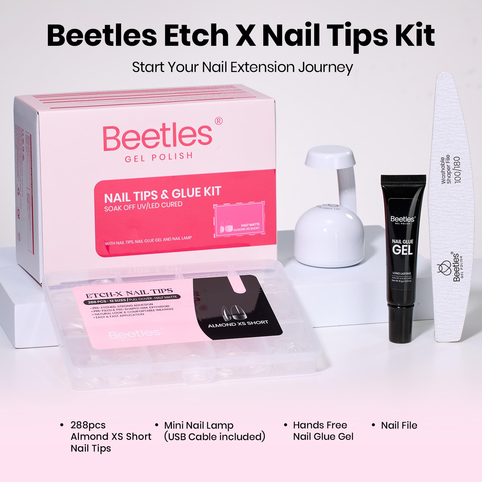 Beetles tip next to natural nail showing size and realistic scale