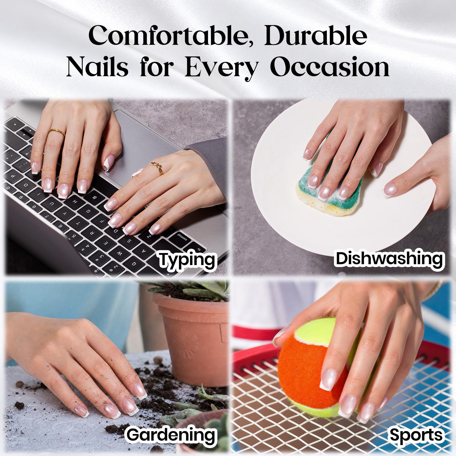Beetles nails next to ruler and fingers showing size choices for a precise fit