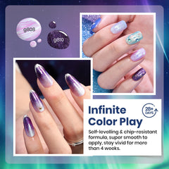 Beetles swatch layout of all six colors on tips showing color-shift sparkle for creative reference