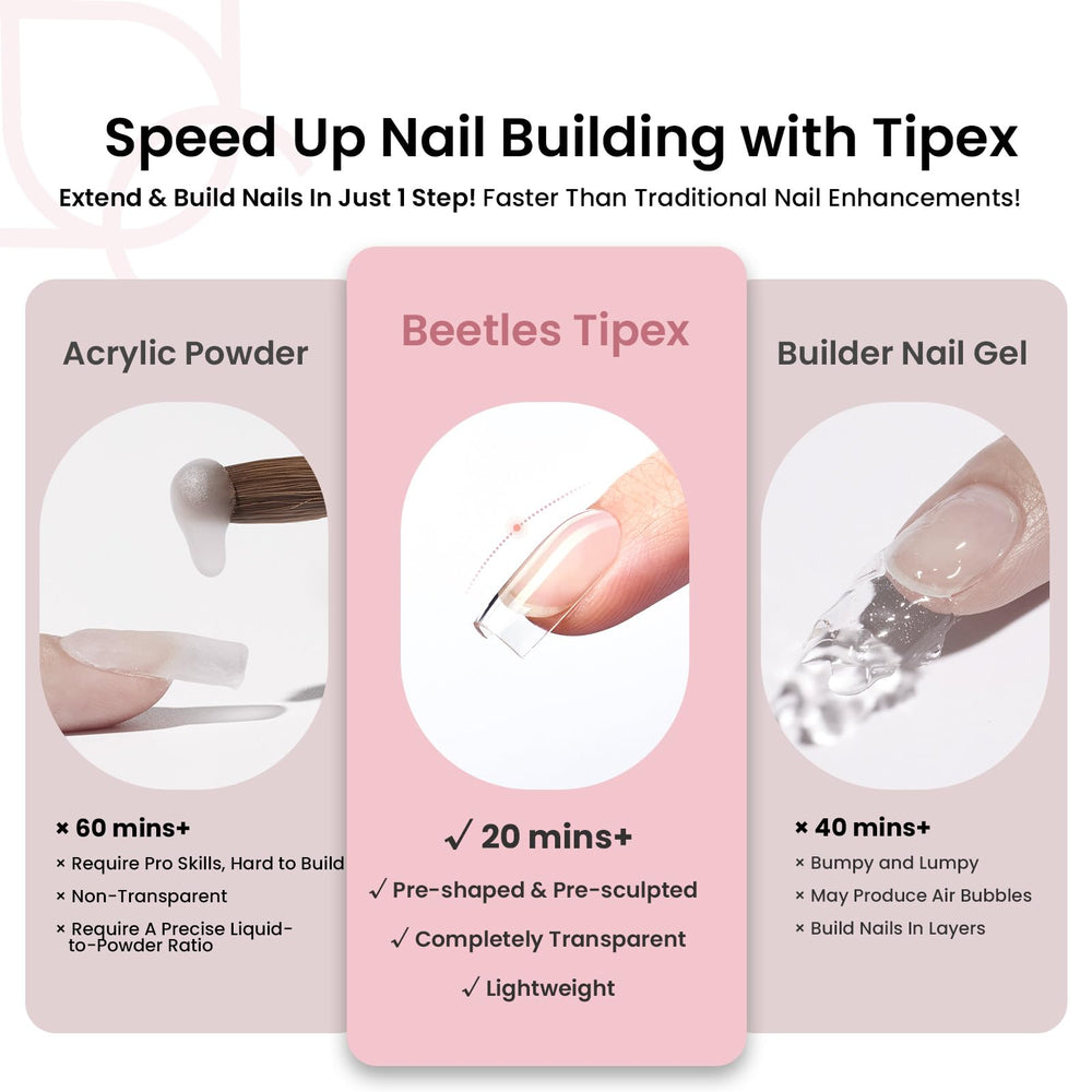 Beetles Gel Polish application press of tip with gel glue ensuring secure adhesion