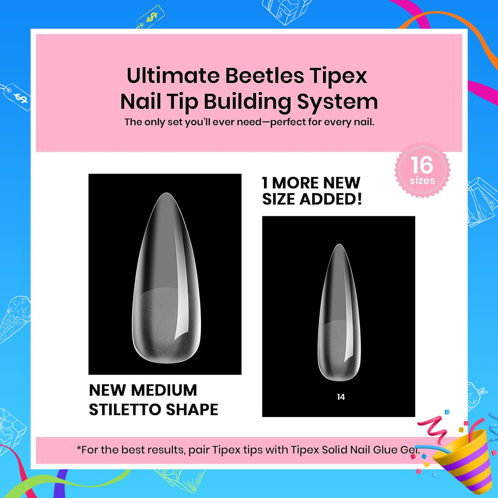 beetles Tipex finished medium stiletto nails styled for everyday wear