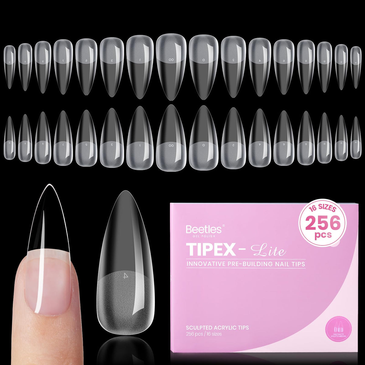 Beetles Tipex Lite front packaging showing pack of 256 tips and benefits