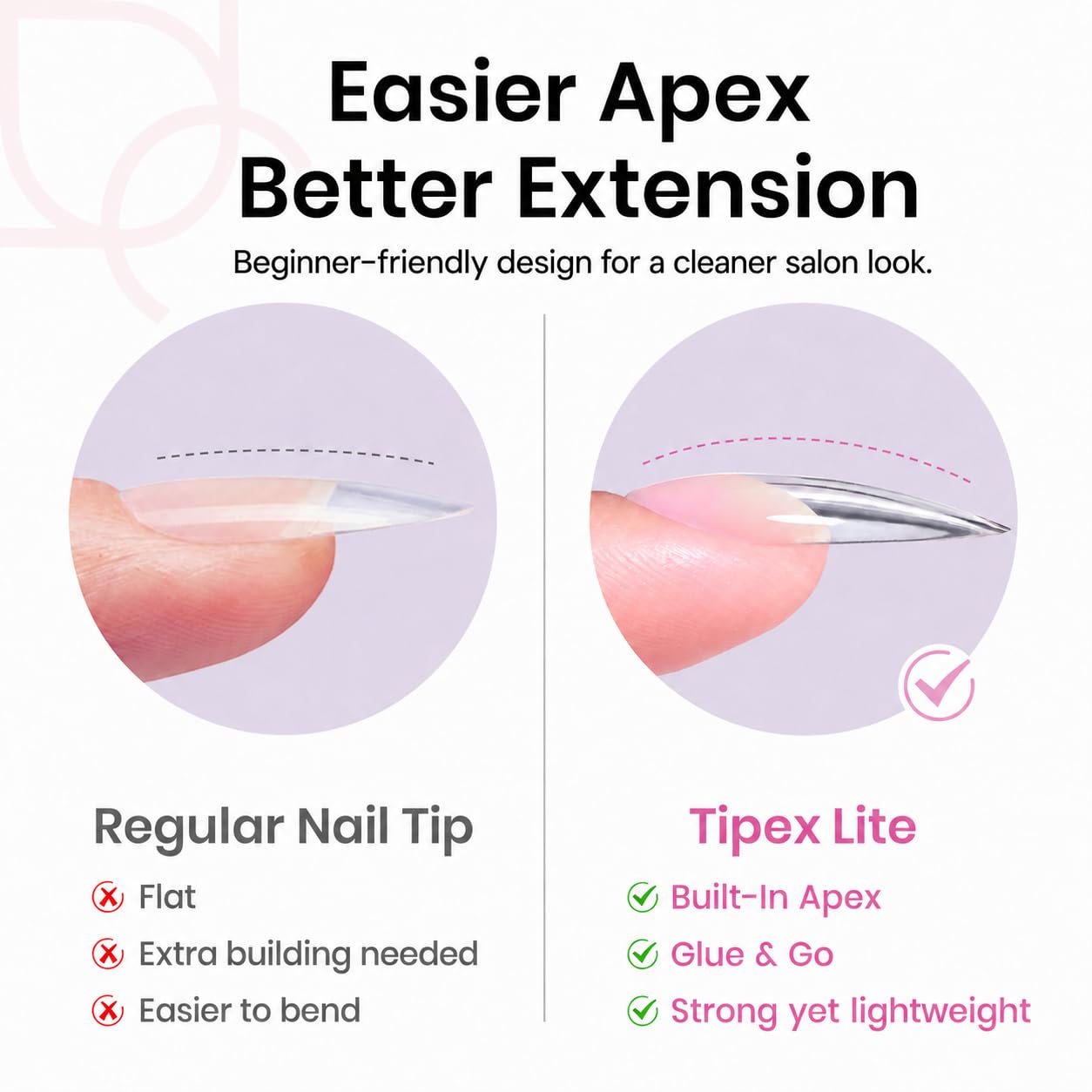 Beetles Tipex Lite thin cuticle edge detail for natural, comfortable fit