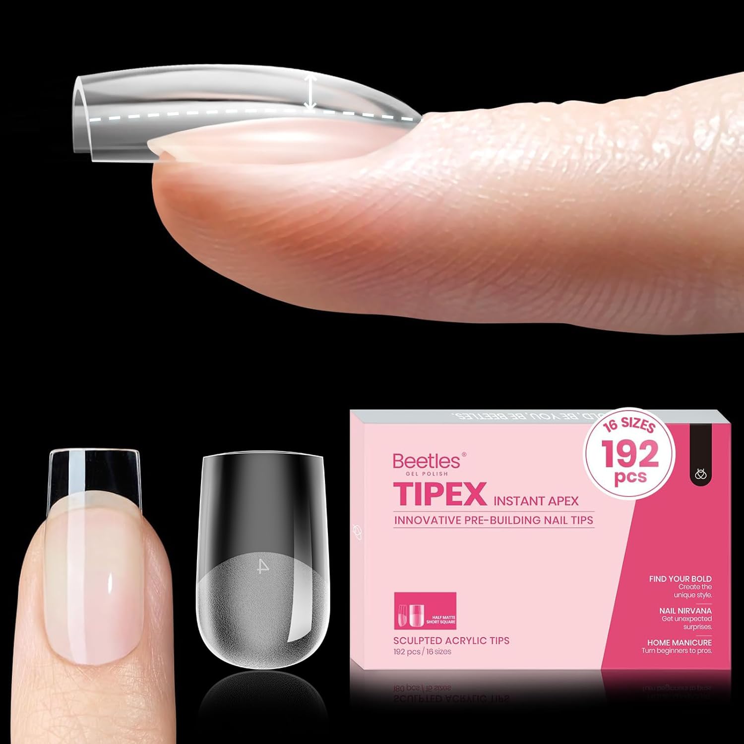 Beetles Gel Polish tip pack front showing quantity and short square shape for convenience