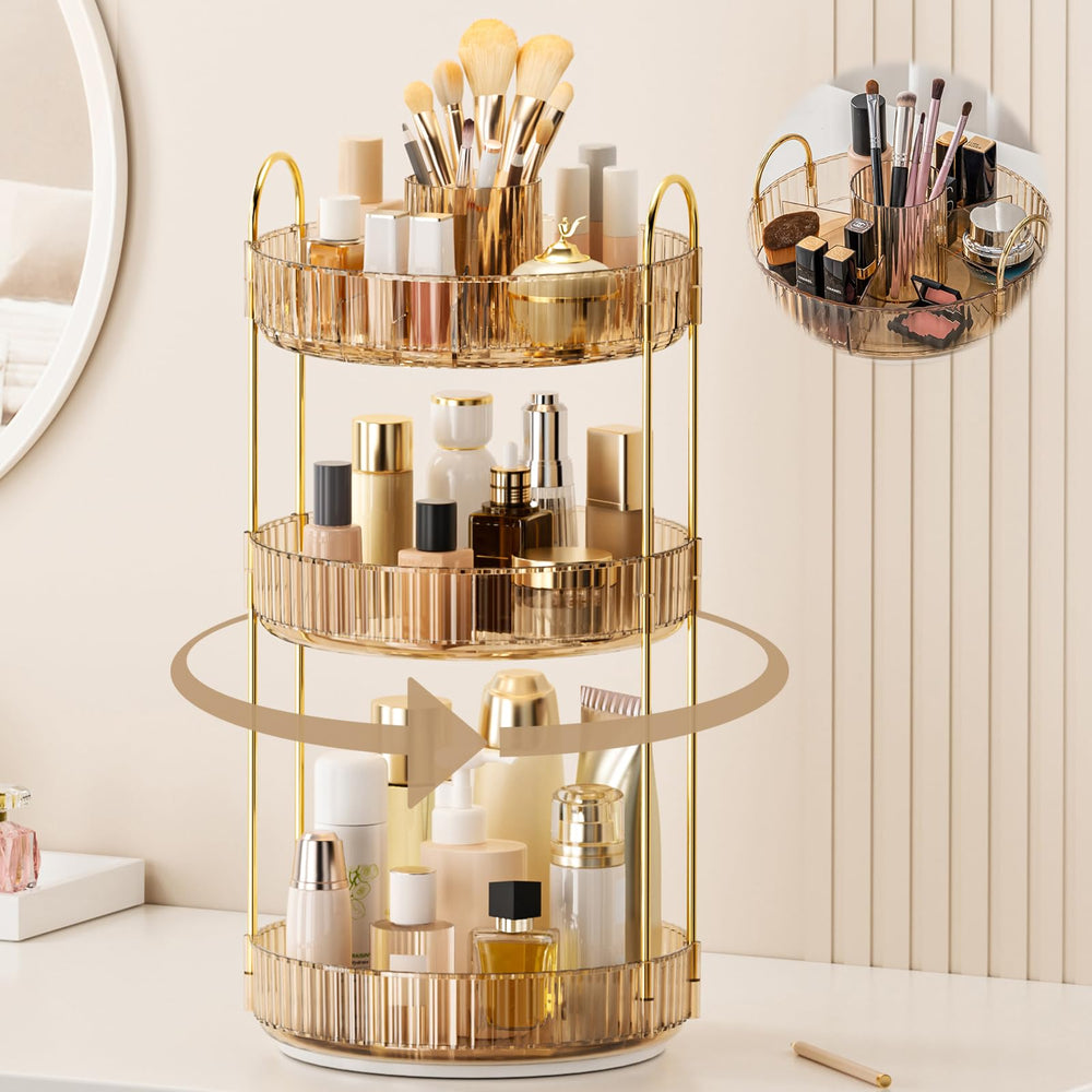 BEFSOP amber organizer front view showing clear tiers and compact footprint