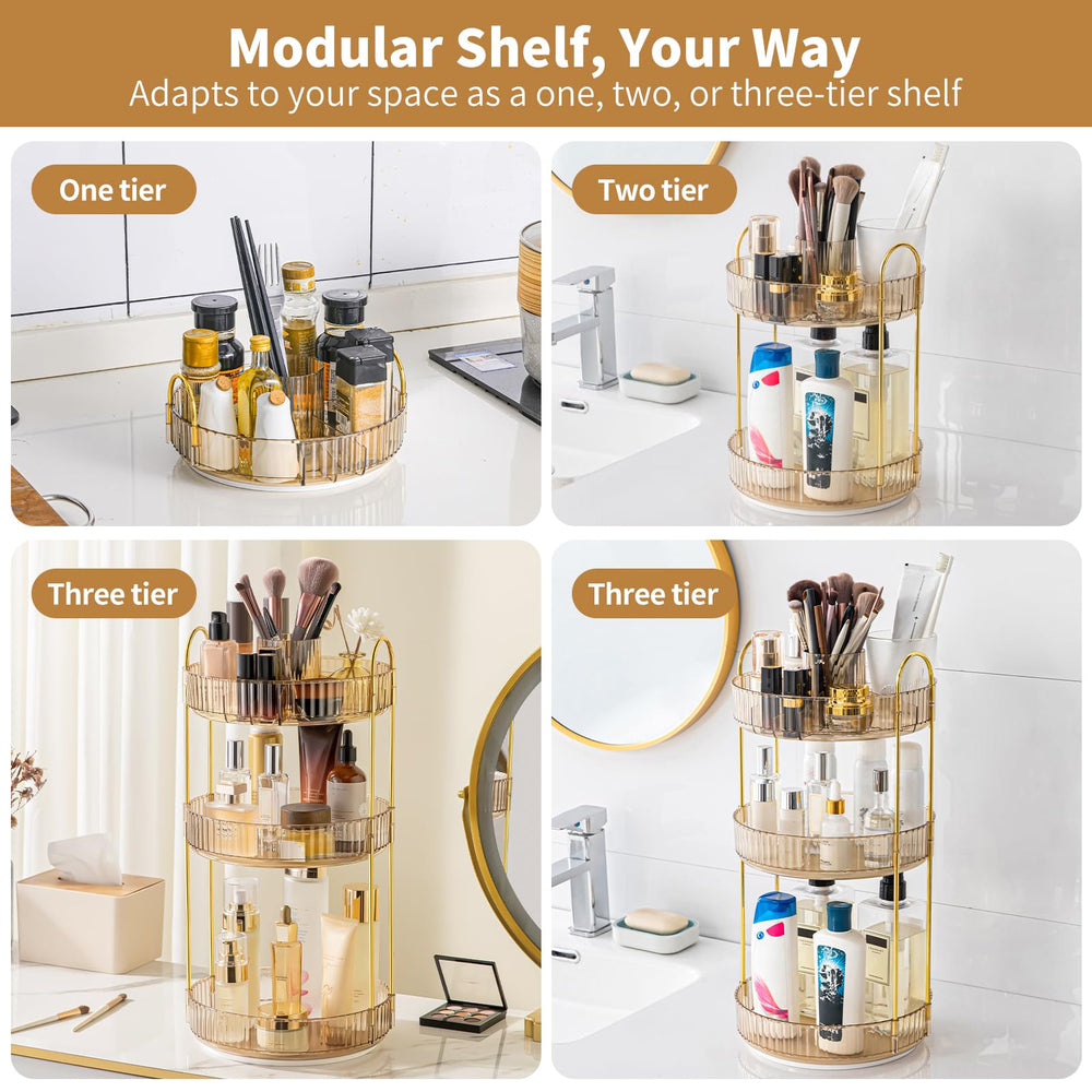 BEFSOP amber organizer styled on vanity in bathroom for clutter-free counter