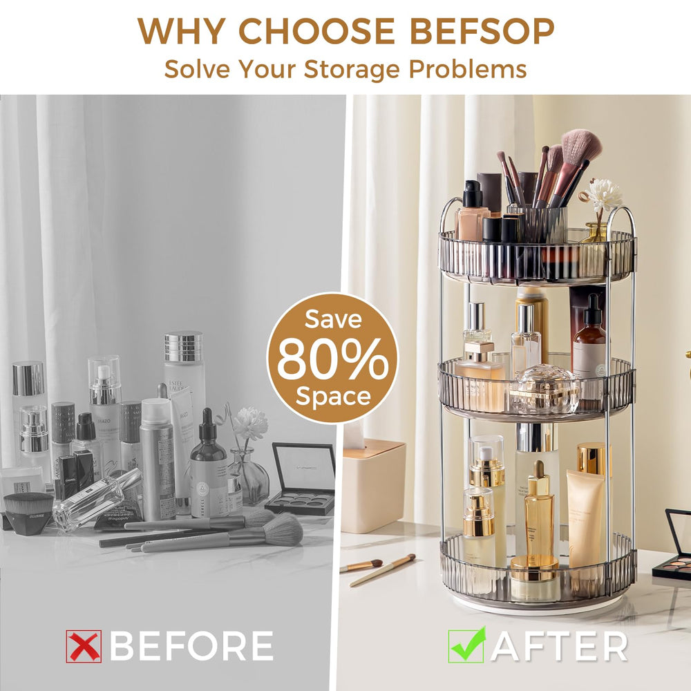 BEFSOP bottom tier with foundations and nail polish demonstrating high-capacity organization benefit
