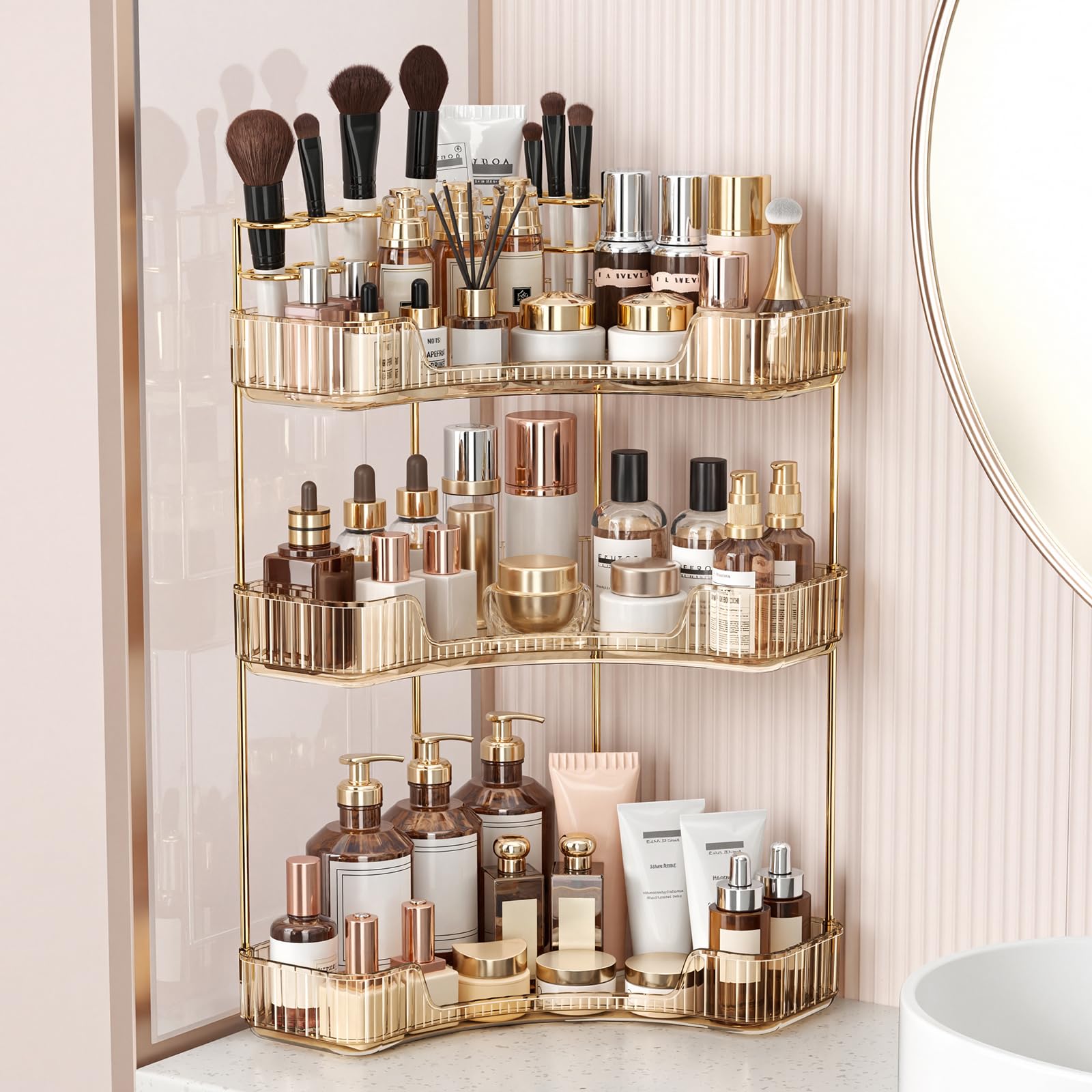 BEFSOP gold corner organizer front view showing compact storage benefits