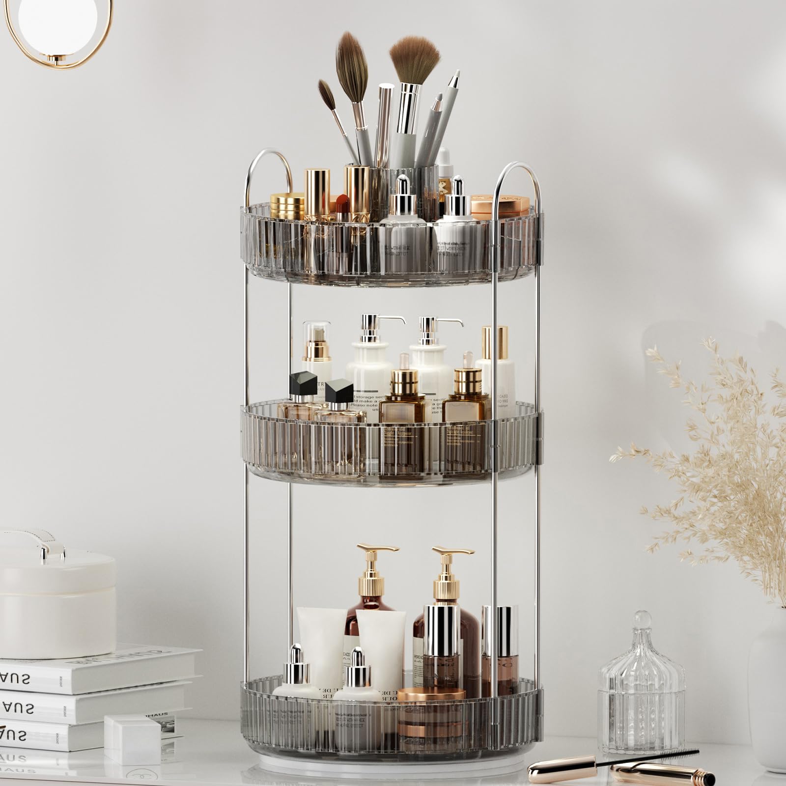 BEFSOP organizer on bathroom counter holding skincare and brushes for streamlined routine