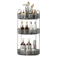 BEFSOP front view of 3-tier rotating organizer showing clear trays and grey stand for tidy storage