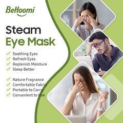 BeHoomi steam eye mask worn on face delivering warm relaxation