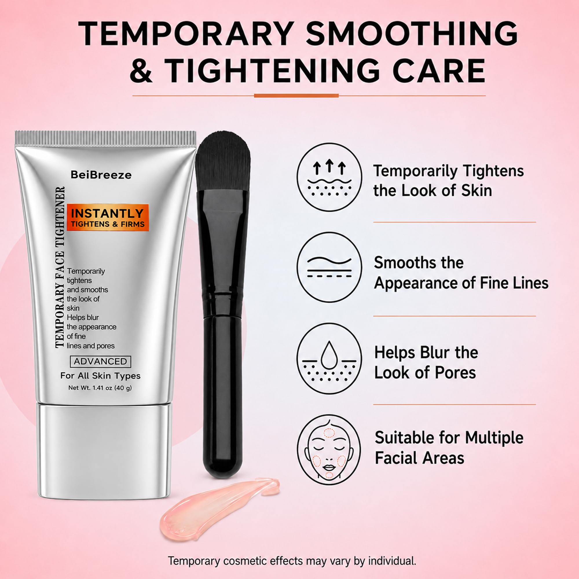 BeiBreeze applying cream to cheek for instant smoothing benefit