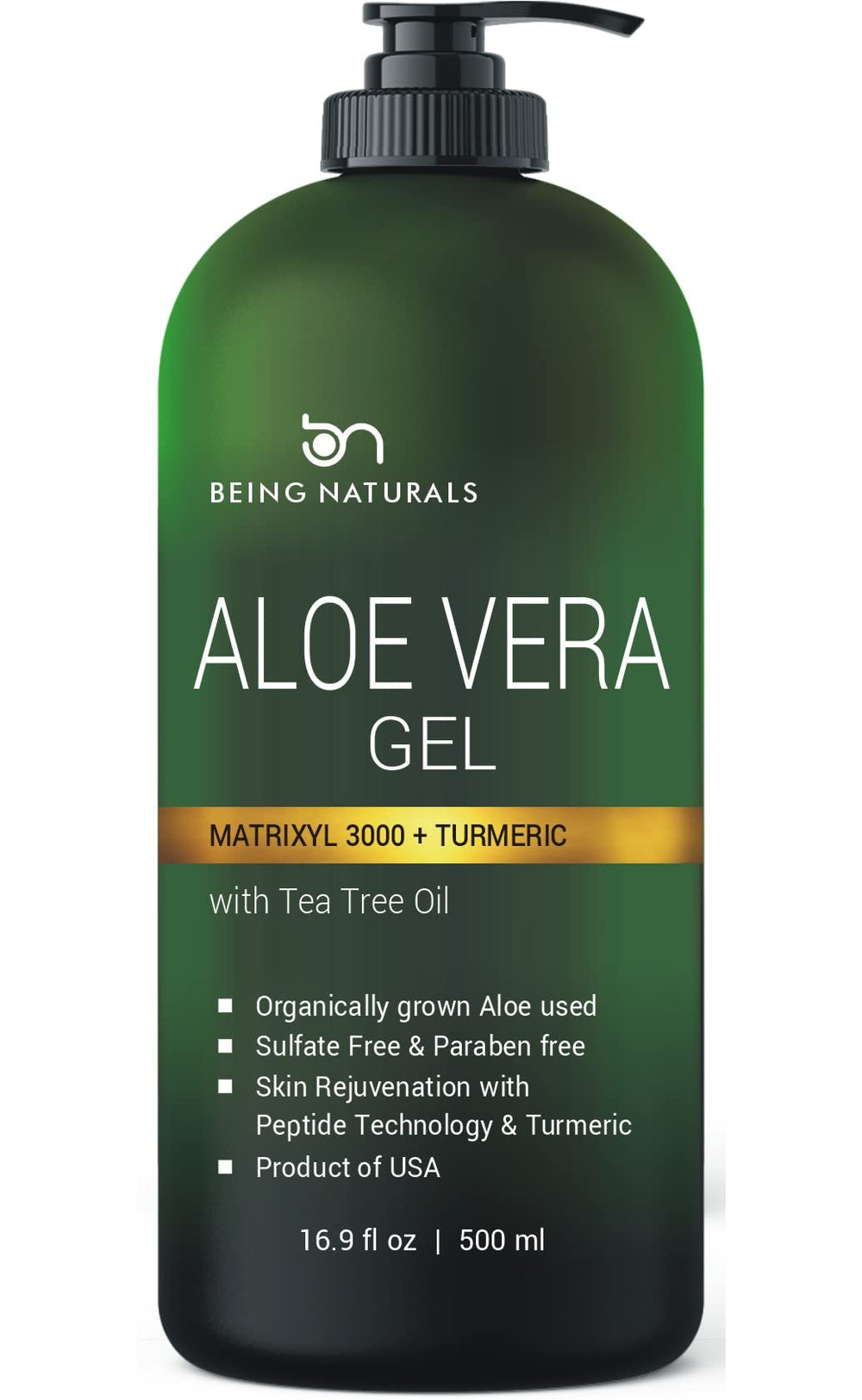 Being Naturals front jar of aloe vera gel showing packaging and volume for quick identification