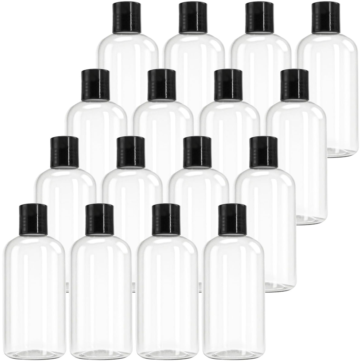 Bekith clear 16-pack front view showing bottles and caps for tidy storage