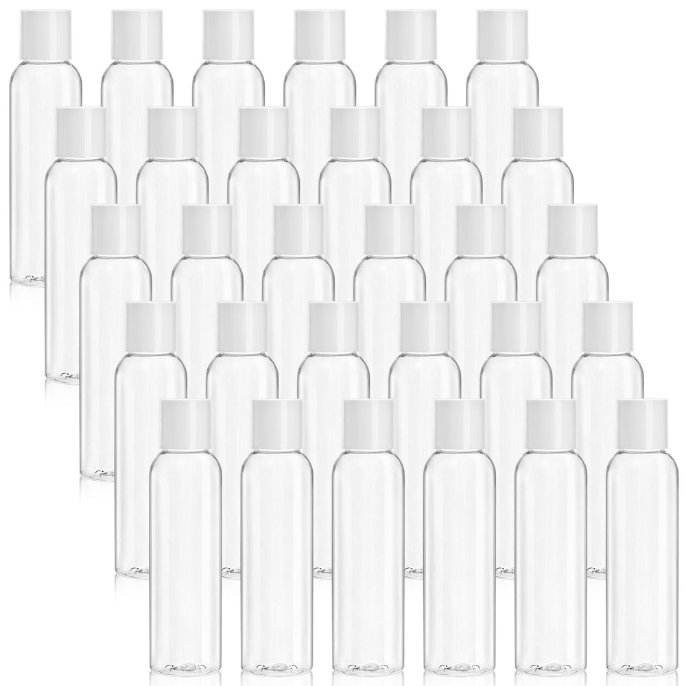Bekith front view of 30 clear bottles showing compact set and convenience
