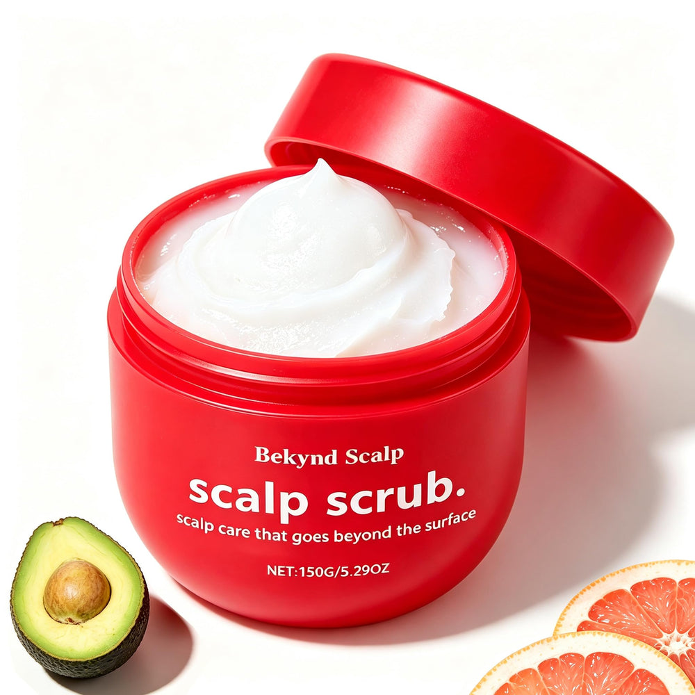 Bekynd Scalp red jar front packaging showing label and size benefit: clear product identity