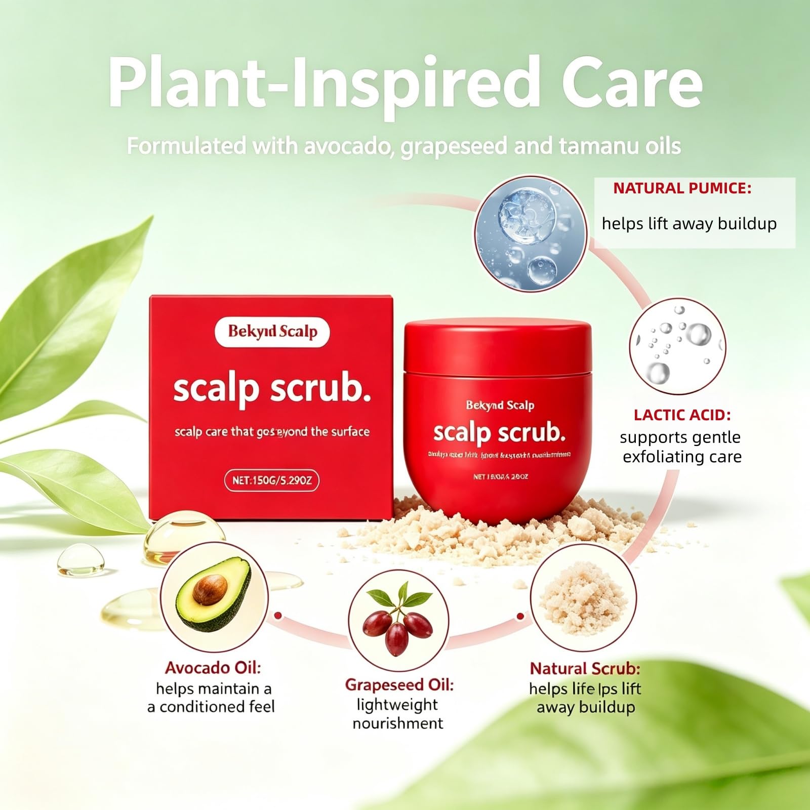 Bekynd Scalp close-up of scrub texture showing gentle granules and moisturizing feel