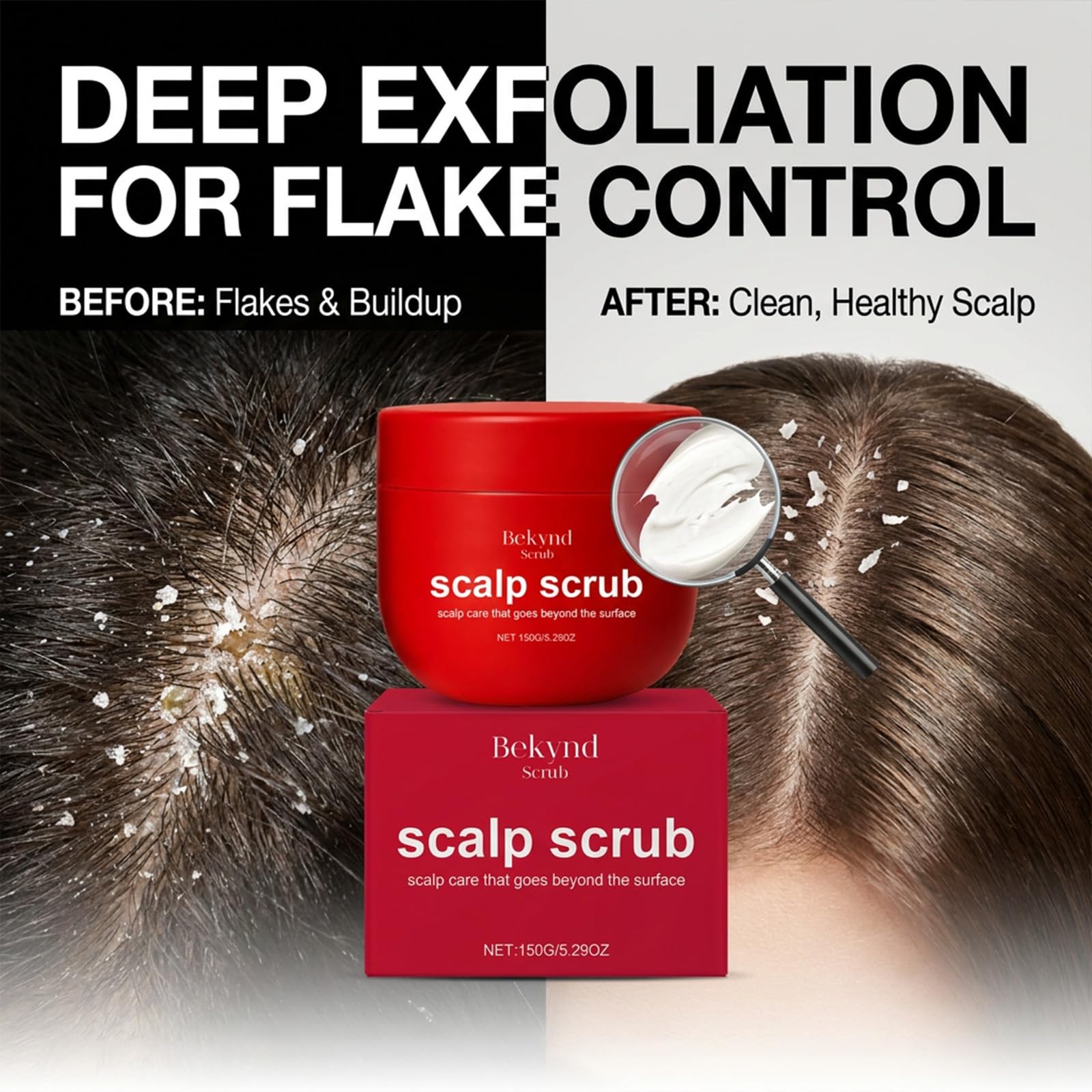Bekynd Scrub in hand application dispensing product, illustrates easy massage and spreadability