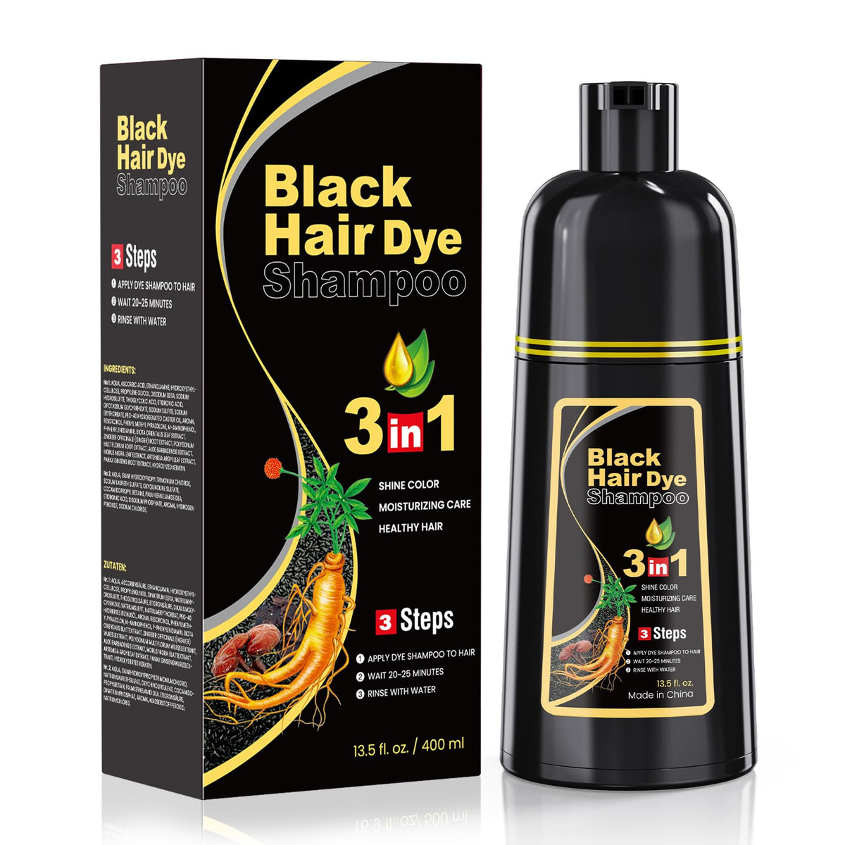BELEZALIB front packaging showing bottle and label for instant black coloring benefit