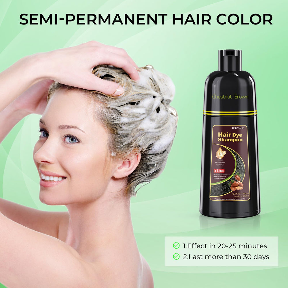 BELEZALIB finished hair shiny results displaying smooth chestnut brown sheen benefit