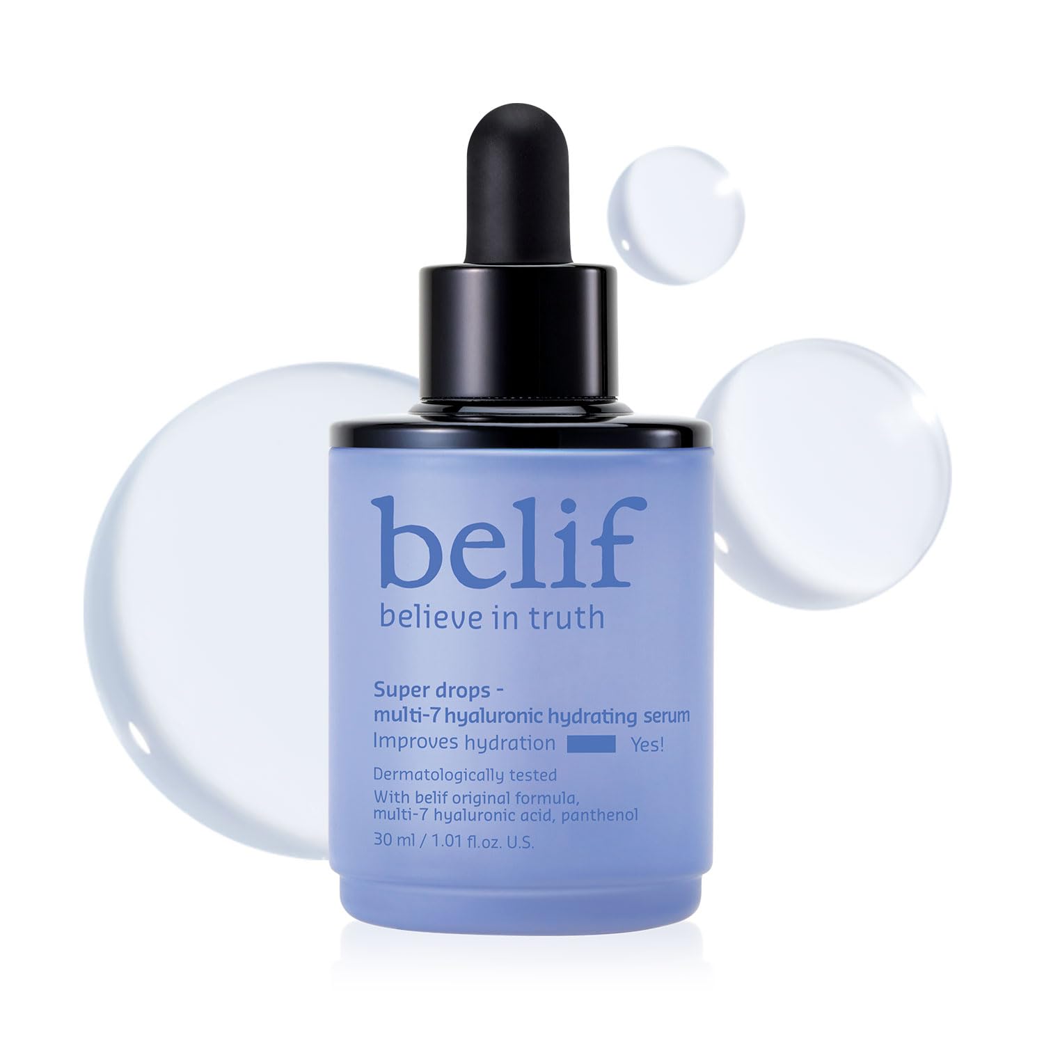 belif front bottle showing product packaging and lightweight design benefits