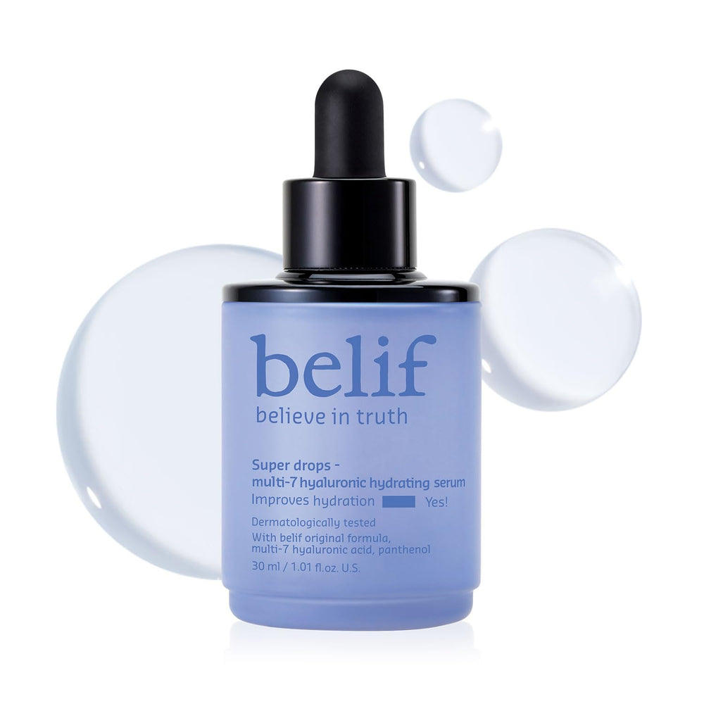 belif front bottle showing product packaging and lightweight design benefits