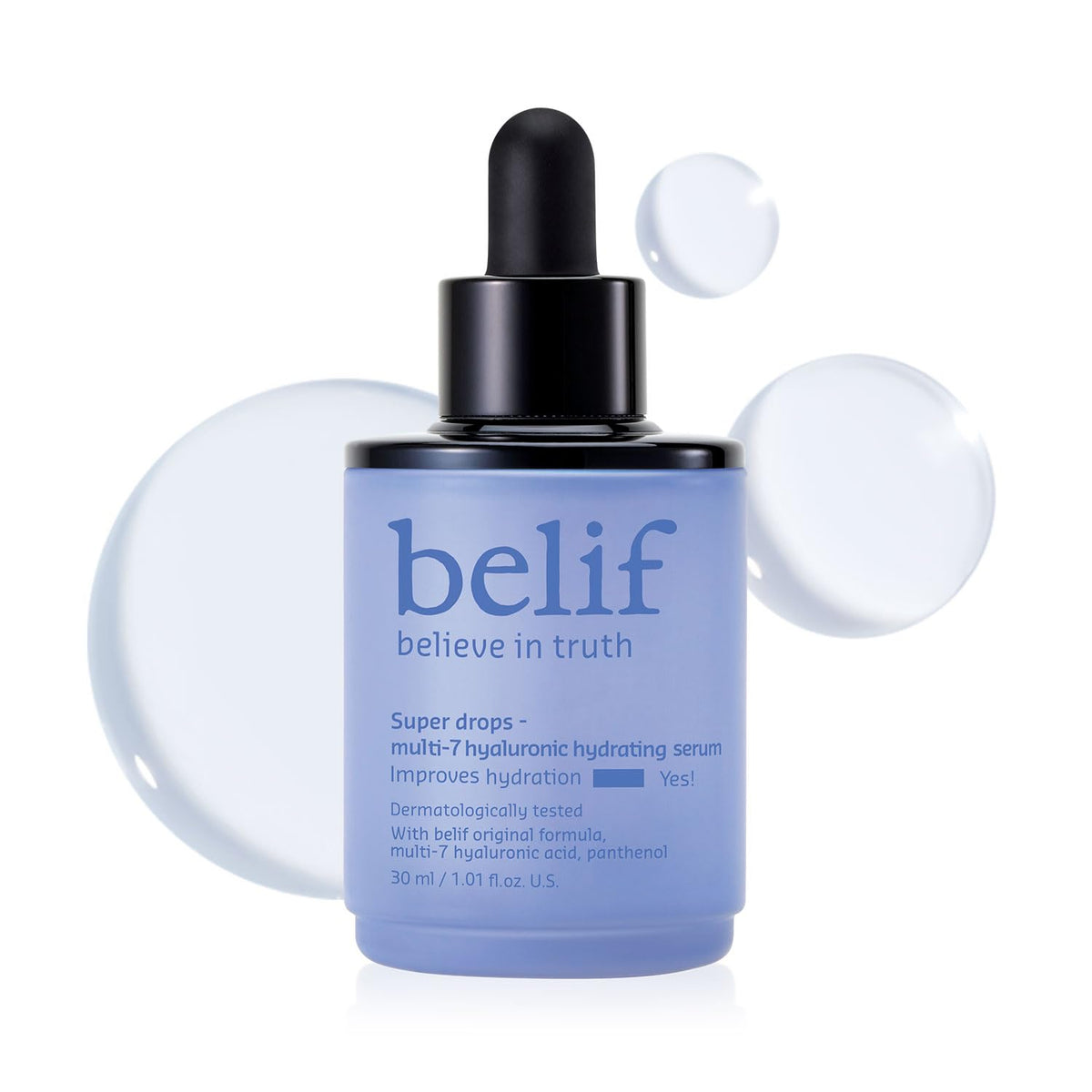 belif front bottle showing product packaging and lightweight design benefits