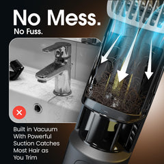 Bell+Howell open vacuum chamber capturing hair for mess-free cleanup