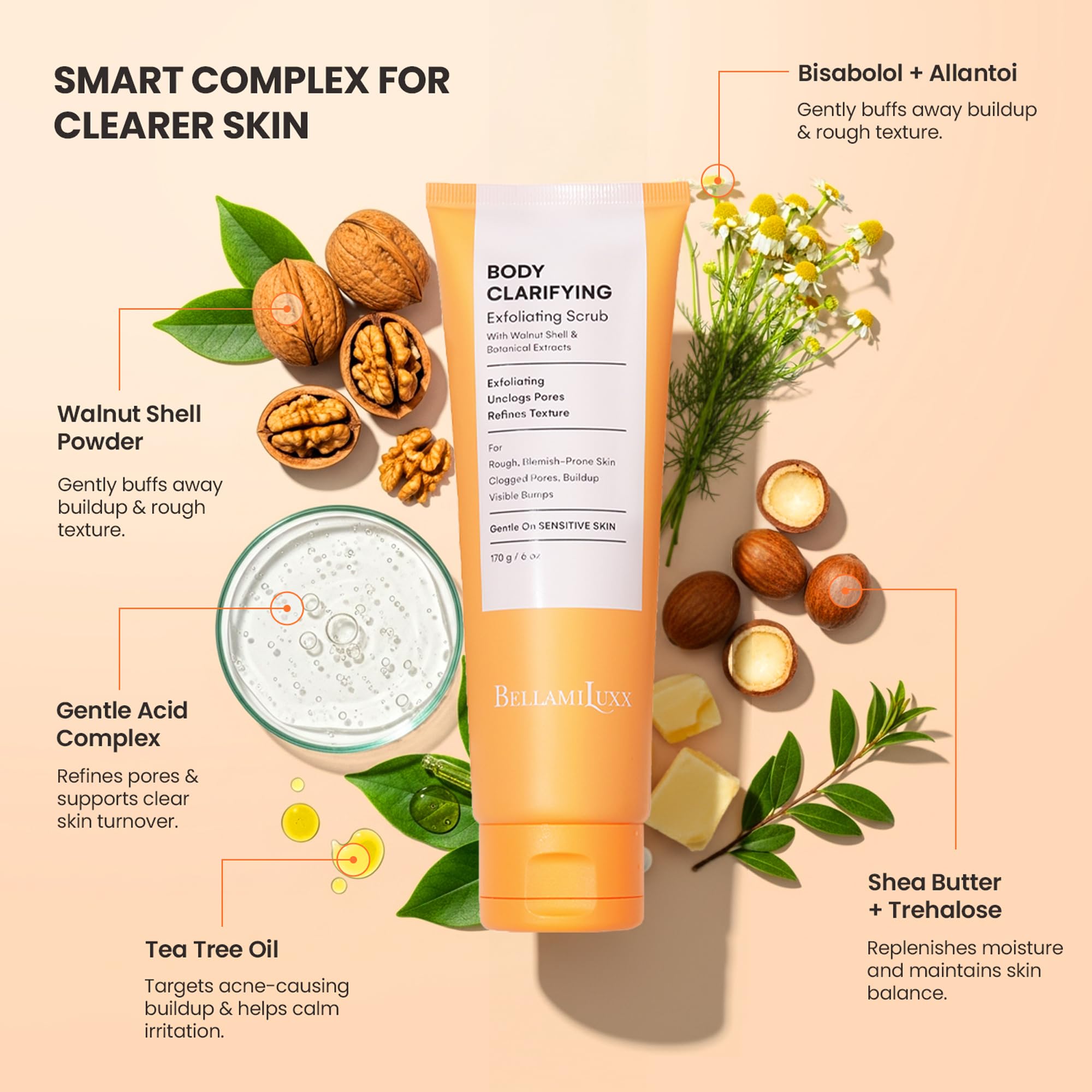 BellamiLuxx label close-up highlighting active and botanical ingredients