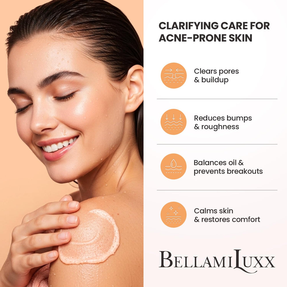 BellamiLuxx close-up of scrub texture demonstrating gentle exfoliation