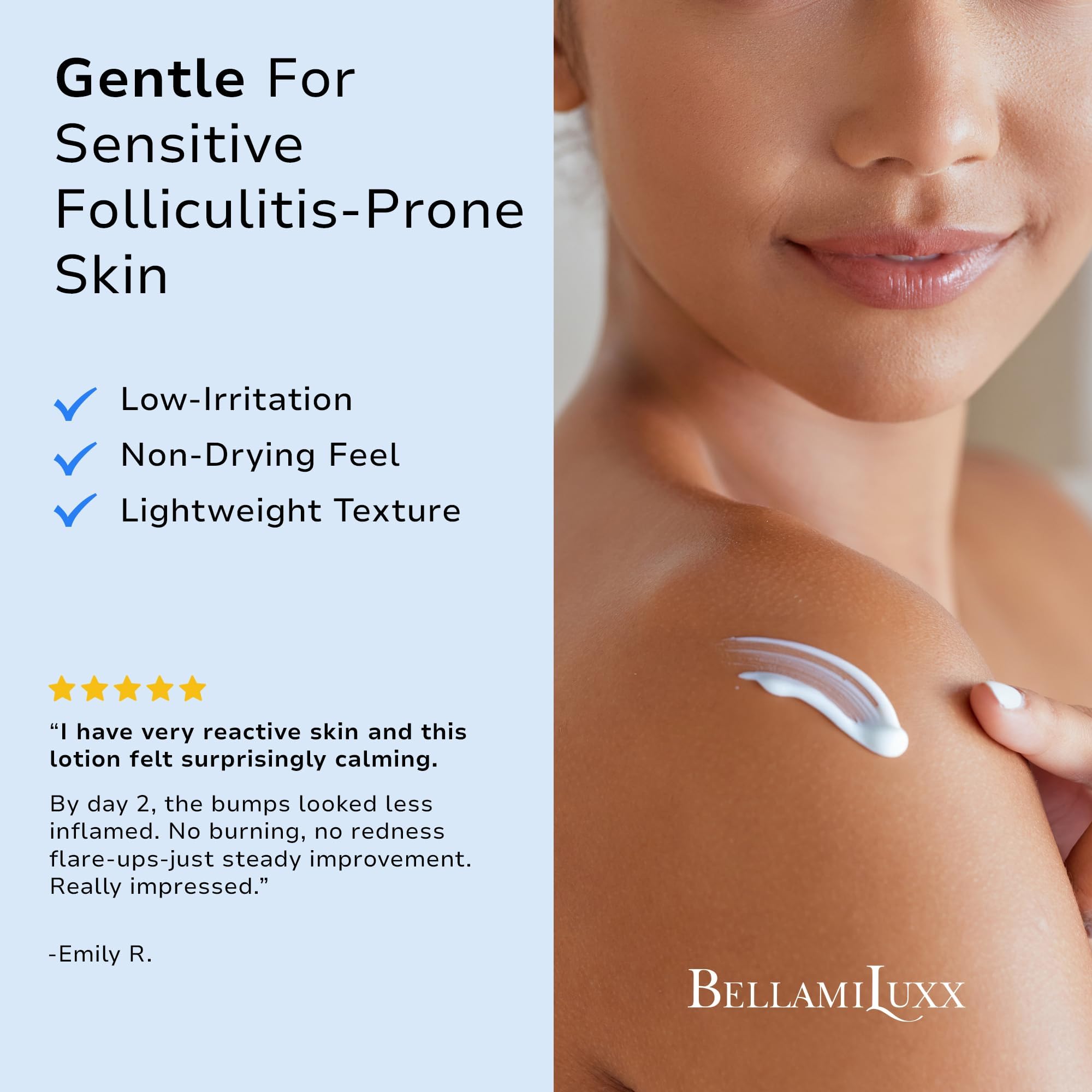 BellamiLuxx held in hand for size comparison and travel-friendly convenience