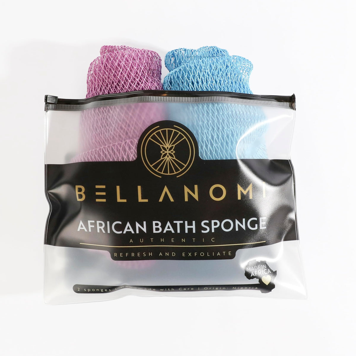 Bellanomi front packaging showing two-color 45-inch sponges, clear value