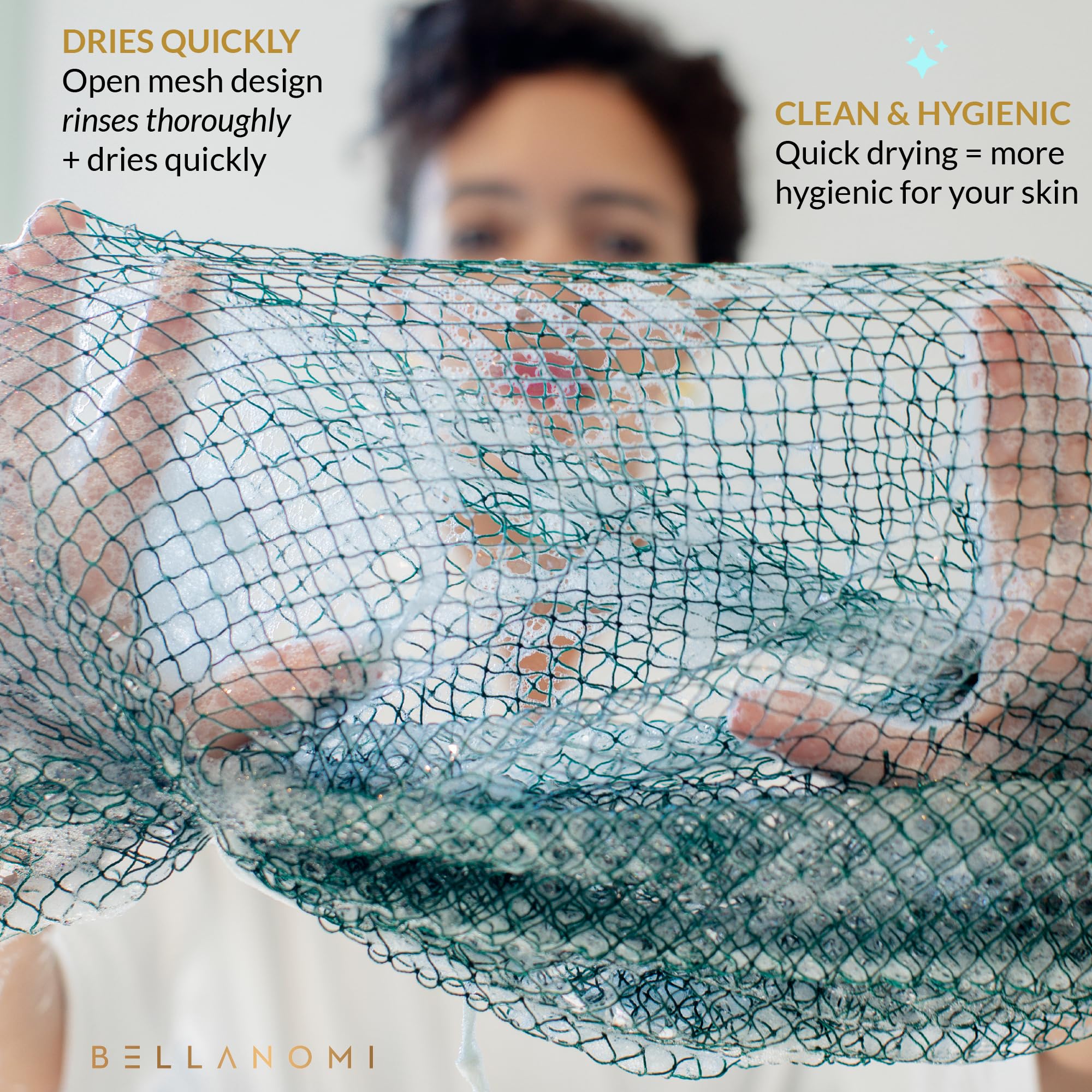 Bellanomi sponge generating rich lather with soap for luxurious cleansing