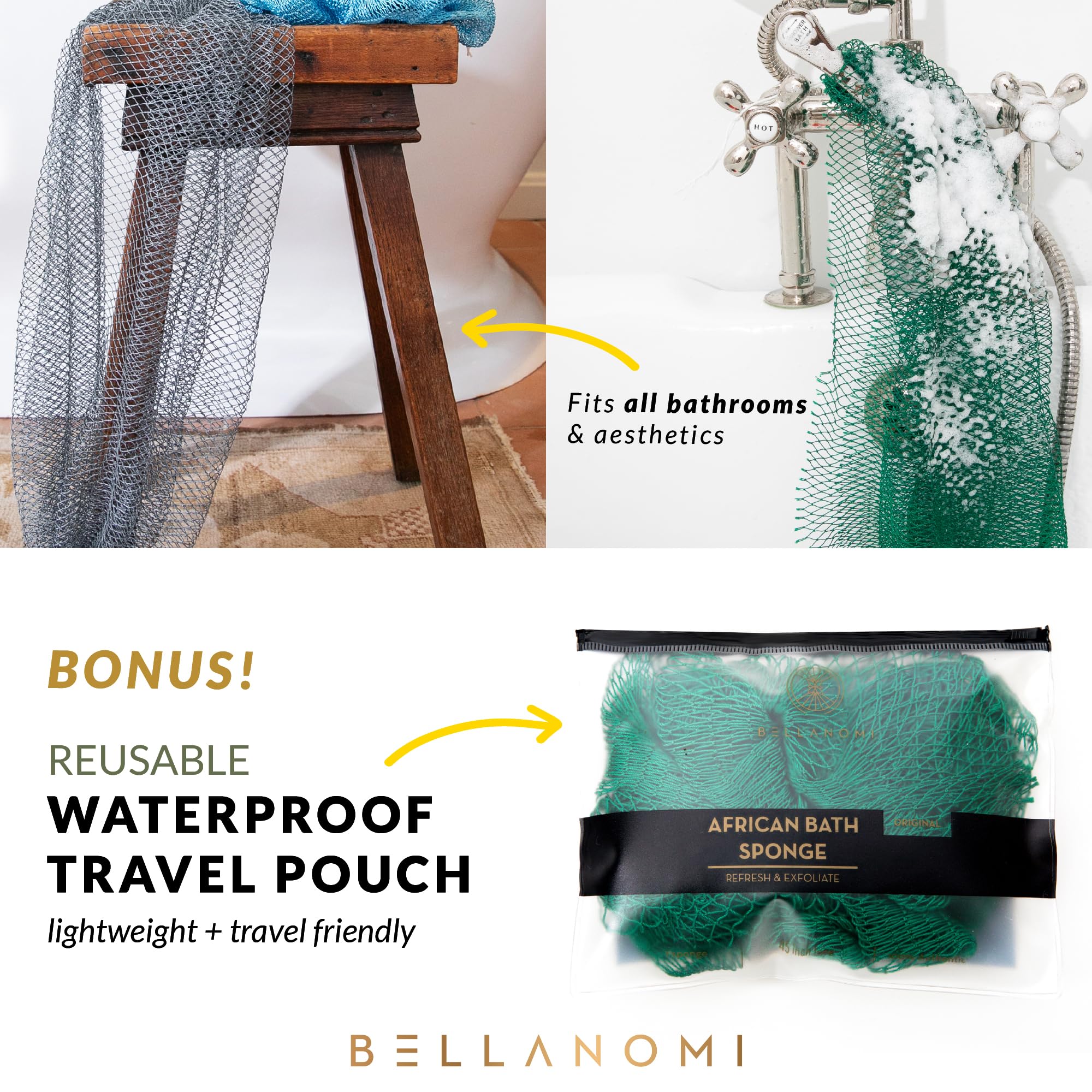 Bellanomi label indicating machine-washable quick-dry nylon durability